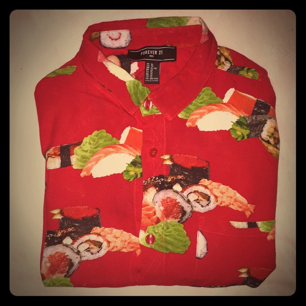 Button-Down Red Floral short-sleeve shirt